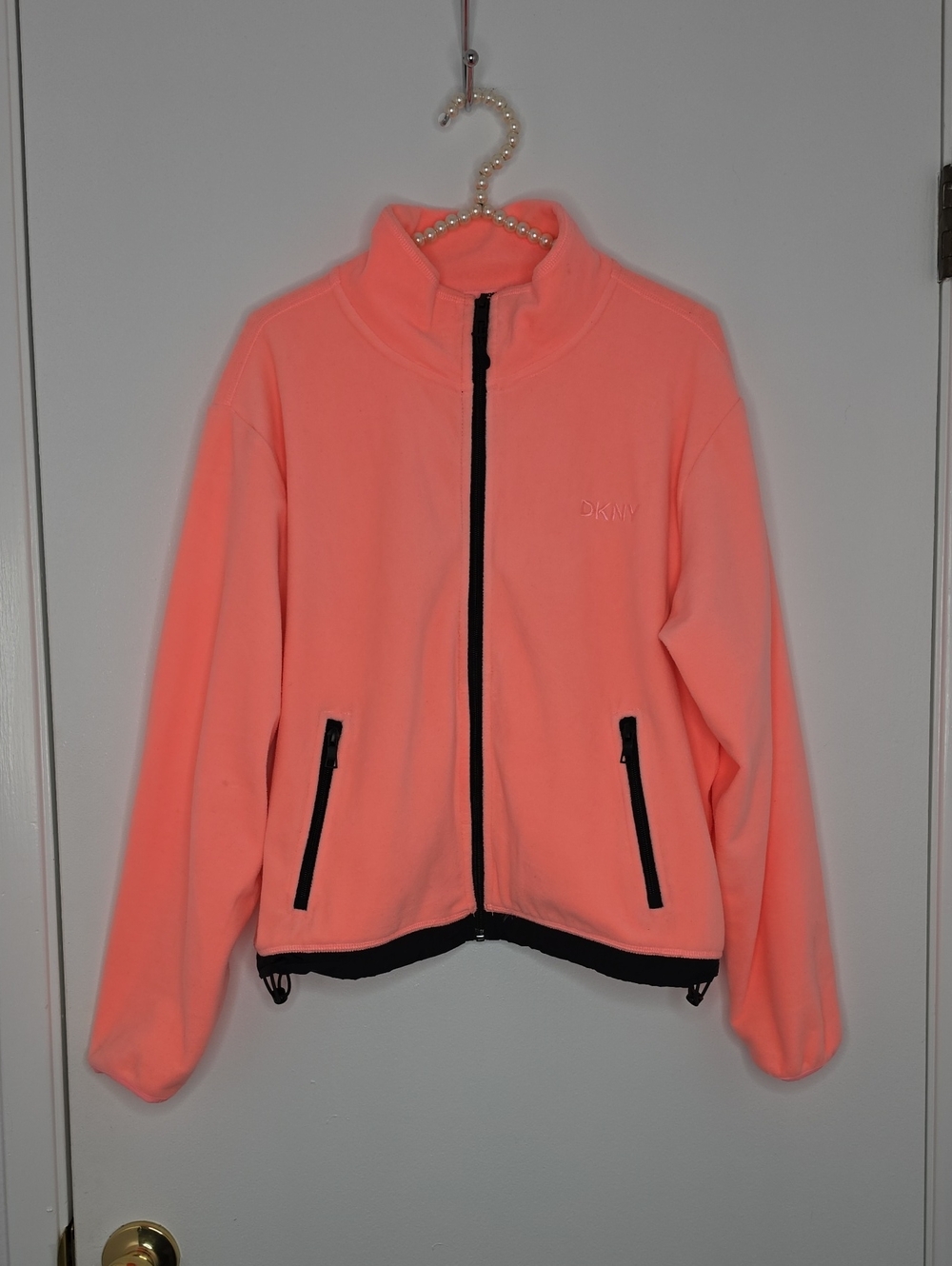 DKNY Coral Pink Full-Zip Fleece with Black Trim